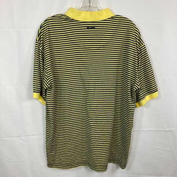 Bolle‎ Polo Shirt Mens Sz M Yellow Navy Blue Striped Cotton Short Sleeve Golf - Picture 3 of 9